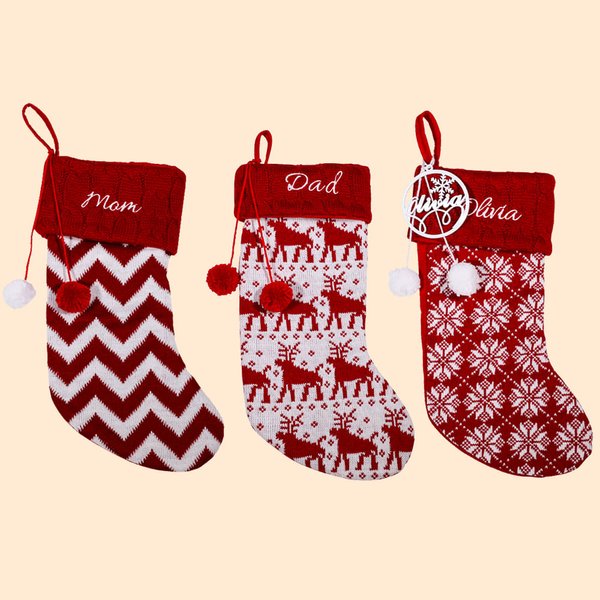 Medias de Navidad Personalizadas Medias de Punto Bordadas con Nombre Bolsa de Regalo Decoración del Hogar Regalo de Navidad para la Familia Niños