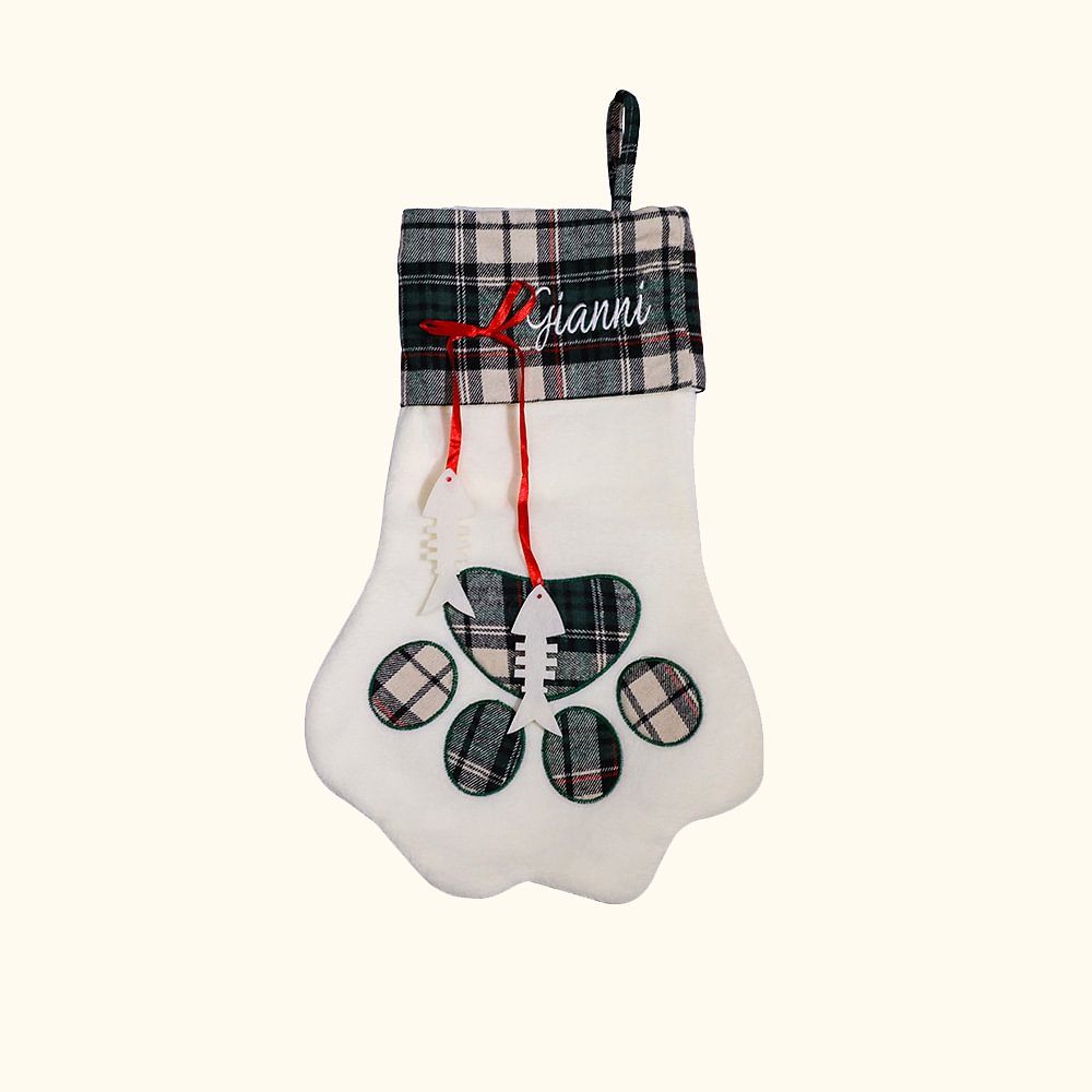 Chaussette de Noël Personnalisée Patte d'Oie Chat Poisson Os