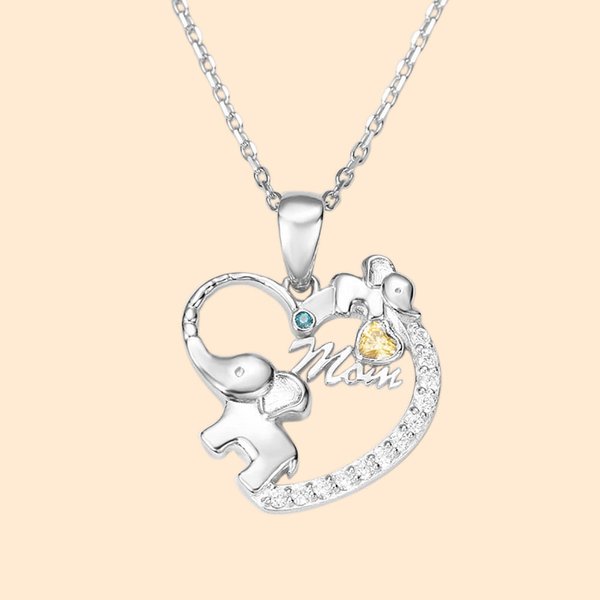 Mother Daughter Elephant Necklace with Birthstone