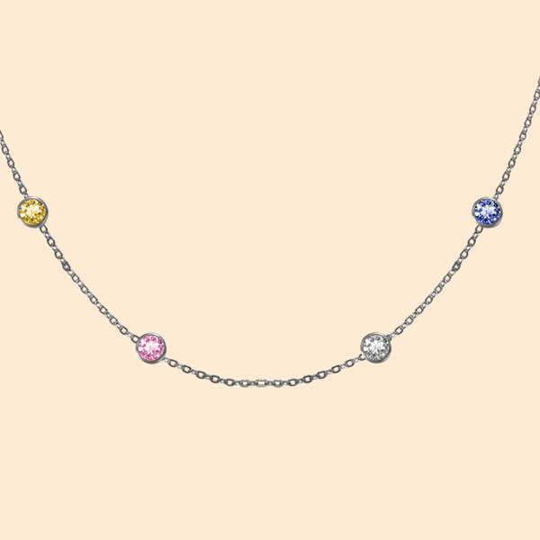 Collier en Argent Personnalisé avec 1-10 Pierres de Naissance Cadeau Fête des Mères pour Femme