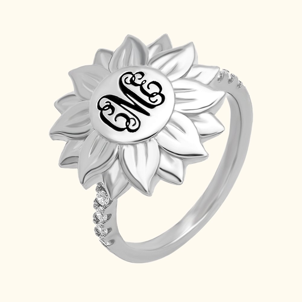 Bague Tournesol Monogramme avec Gravure Noire Personnalisée
