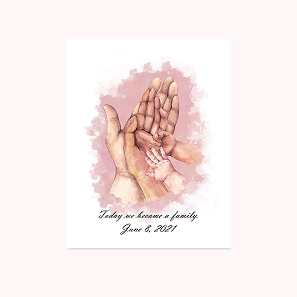Peinture Décorative Personnalisée avec Noms Texte 3-5 Mains de Style Aquarelle Décoration Murale pour Famille Cadeau Naissance Bébé Fête des Pères