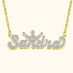 Double Plate Two-tone Crown Name Necklace