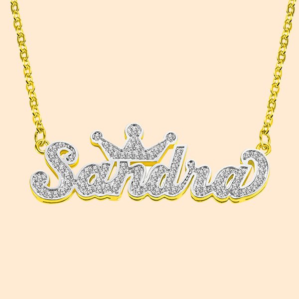 Two-tone Crown Name Necklace