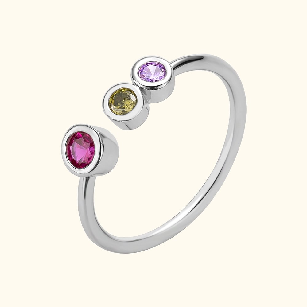 Bague Ouverte Minimaliste Personnalisée avec Pierres de Naissance Superposées Cadeau d'Anniversaire de Fête des Mères pour Maman