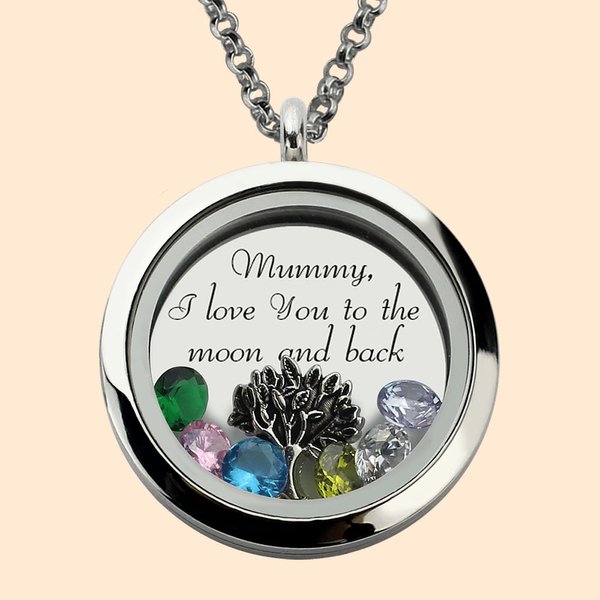 Engraved 1-7 Birthstones Family Tree Floating Living Locket for Mom and Grandma  | Callie
