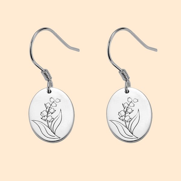 Birth Month Flower Earrings with Engraving