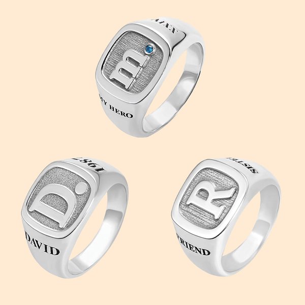 Anello personalizzato con iniziali incise in argento sterling unisex Regalo di compleanno per la famiglia
