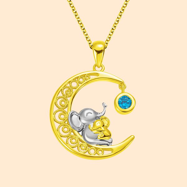 Collar personalizado Luna Madre e Hijo Elefante con piedra de nacimiento