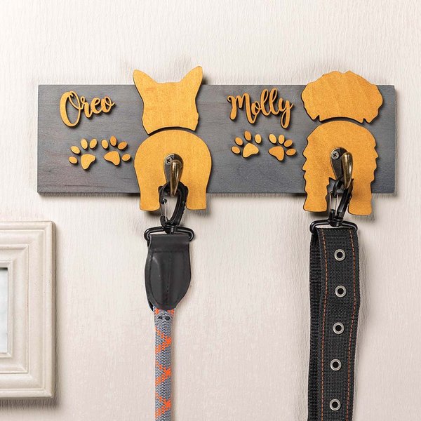 Personalisierte niedlichen Welpen Hintern Schwanz Haken hölzerne Hundeleine Halter Wandaufhänger mit Namen und Pfote drucken Geburtstag Housewarming Geschenk für Tierbesitzer
