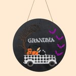 Custom Round Halloween Pumpkins and Bats  Door Sign for Halloween Party