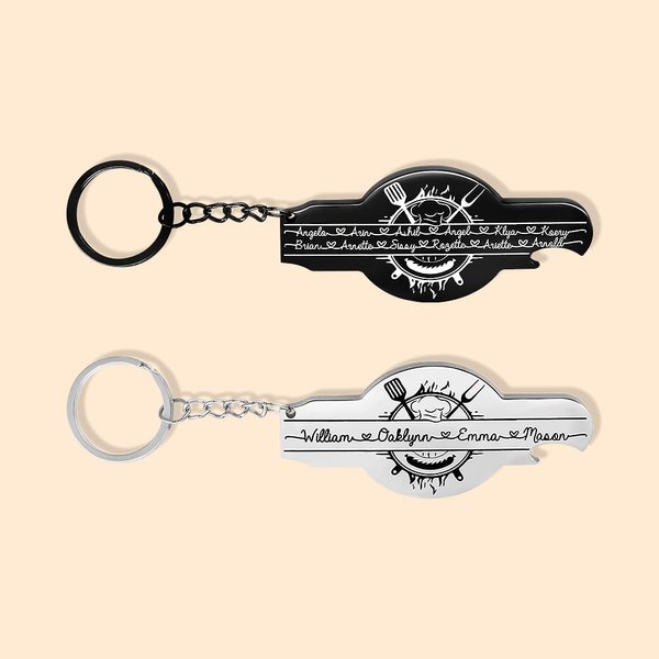 Personalized Names Bottle Opener Barbecue Family Keychain