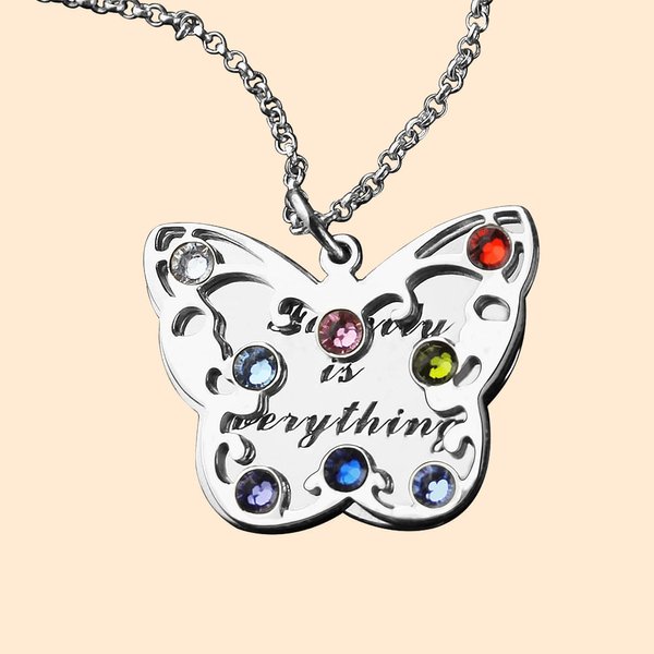 Mother's Butterfly Necklace with Birthstones