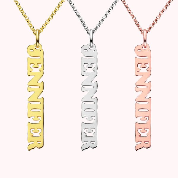 Vertical Name Necklace - Embossed