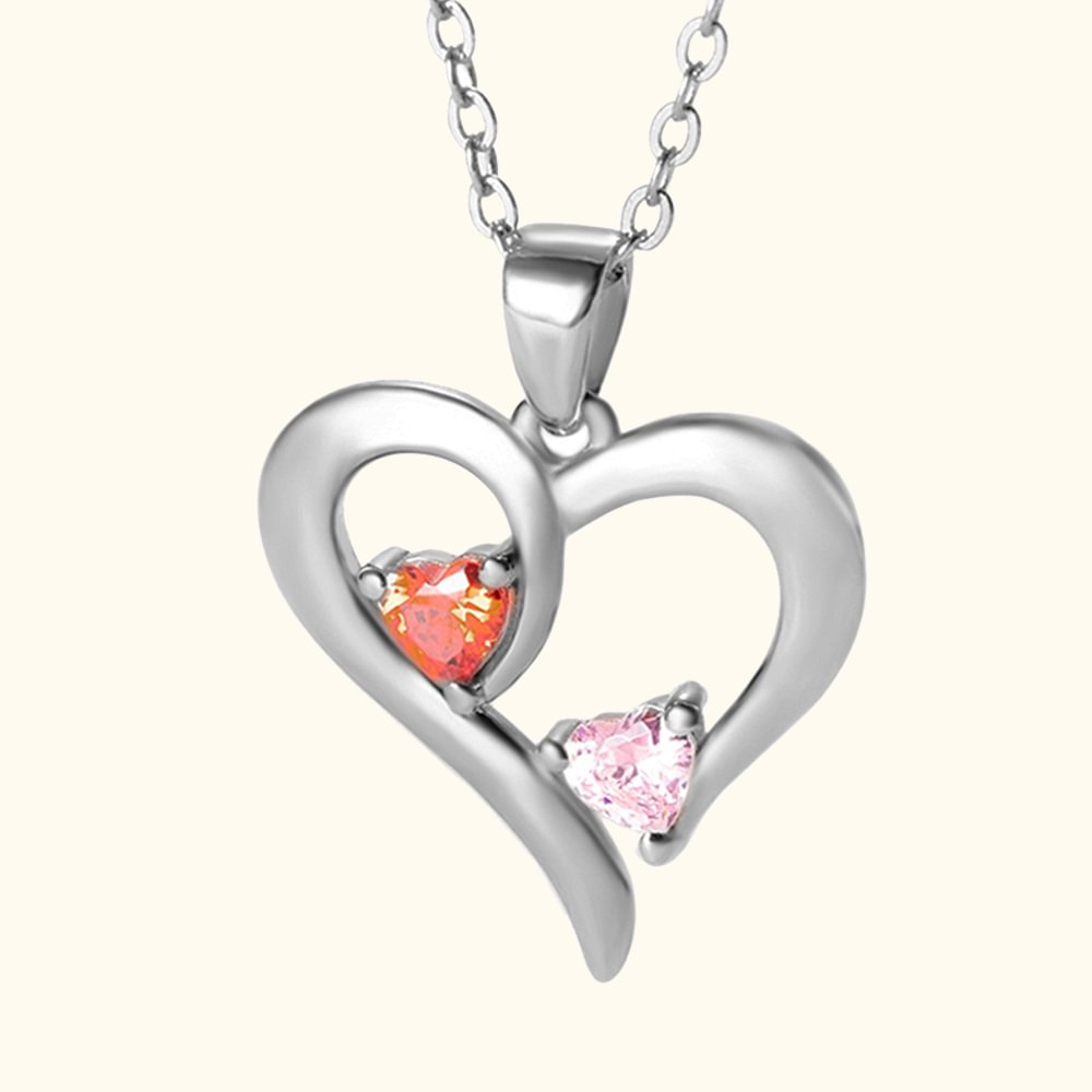 Collier Cœur 2 Prénoms Pierres de Naissance Personnalisé Cadeau d'Amour