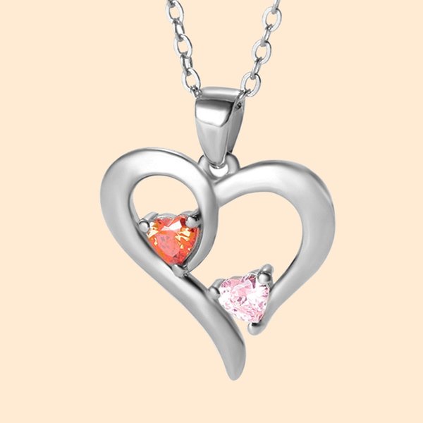 Heart Necklace 2 Names & Birthstones Engraved