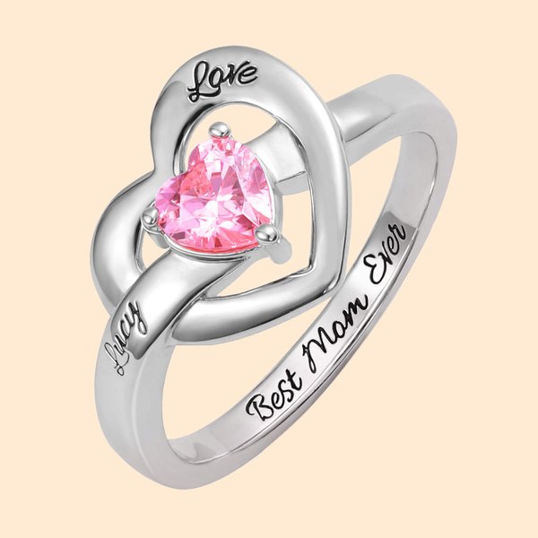 Anillo Corazón con Nombre y Piedra de Nacimiento