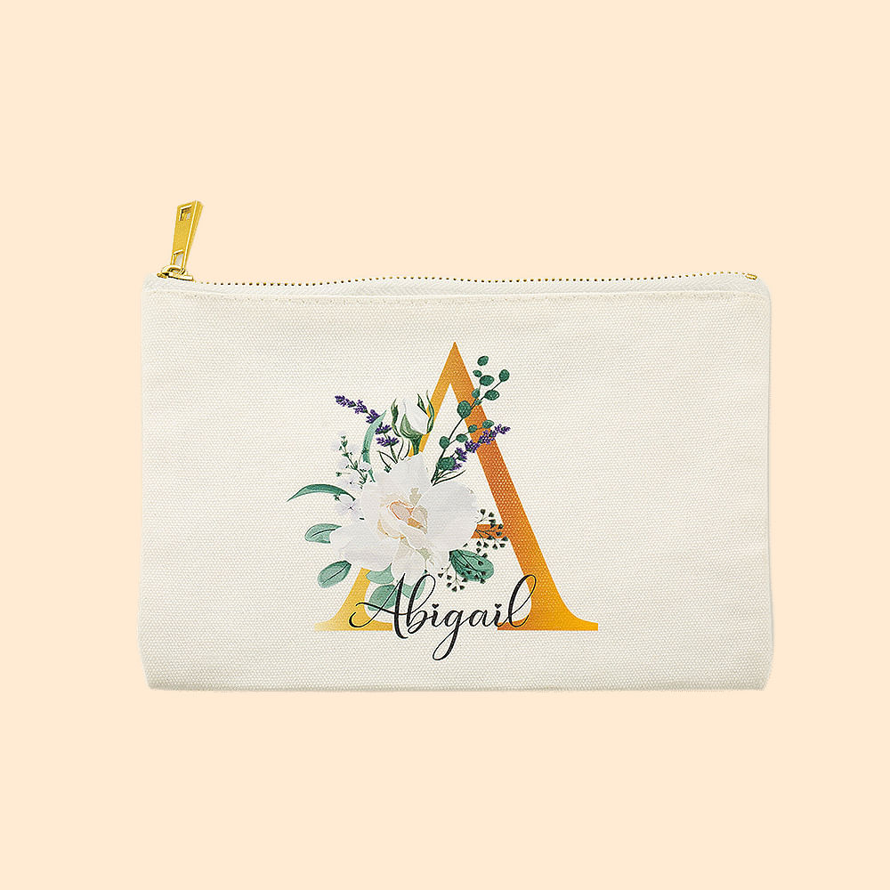 Trousse à Cosmétiques Personnalisée Trousse de Toilette Avec Fleurs et Initiales