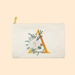 Personalized Makeup Cosmetic Bag with Flower & Initial