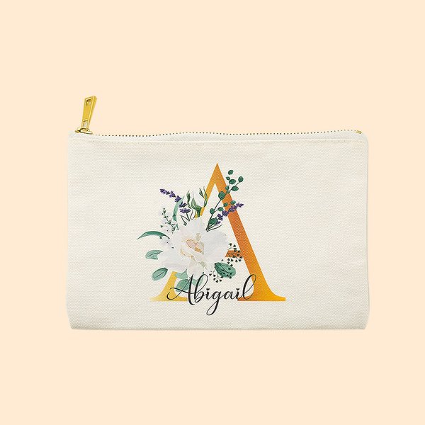 Sac de maquillage personnalisé avec fleur et initiale