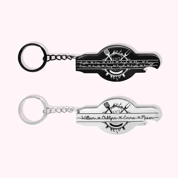 Porte-clés Ouvre-bouteille Personnalisé avec Nom et Texte Barbecue Famille Cadeau Anniversaire pour Lui