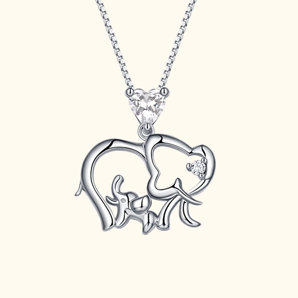 Collier Personnalisé pour Maman Argent Massif avec Pierre de Naissance Breloque Forme Mère Enfant Éléphant Cadeau Fête des Mères