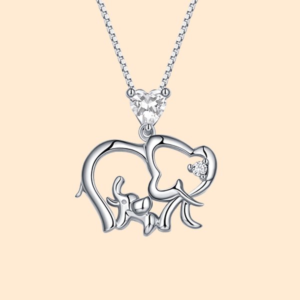 Birthstone Elephant Necklace Sterling Silver