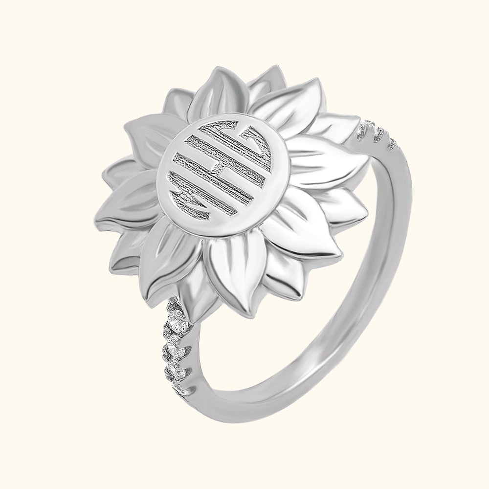 Bague Tournesol Monogramme Bloc Argent Sterling Personnalisée