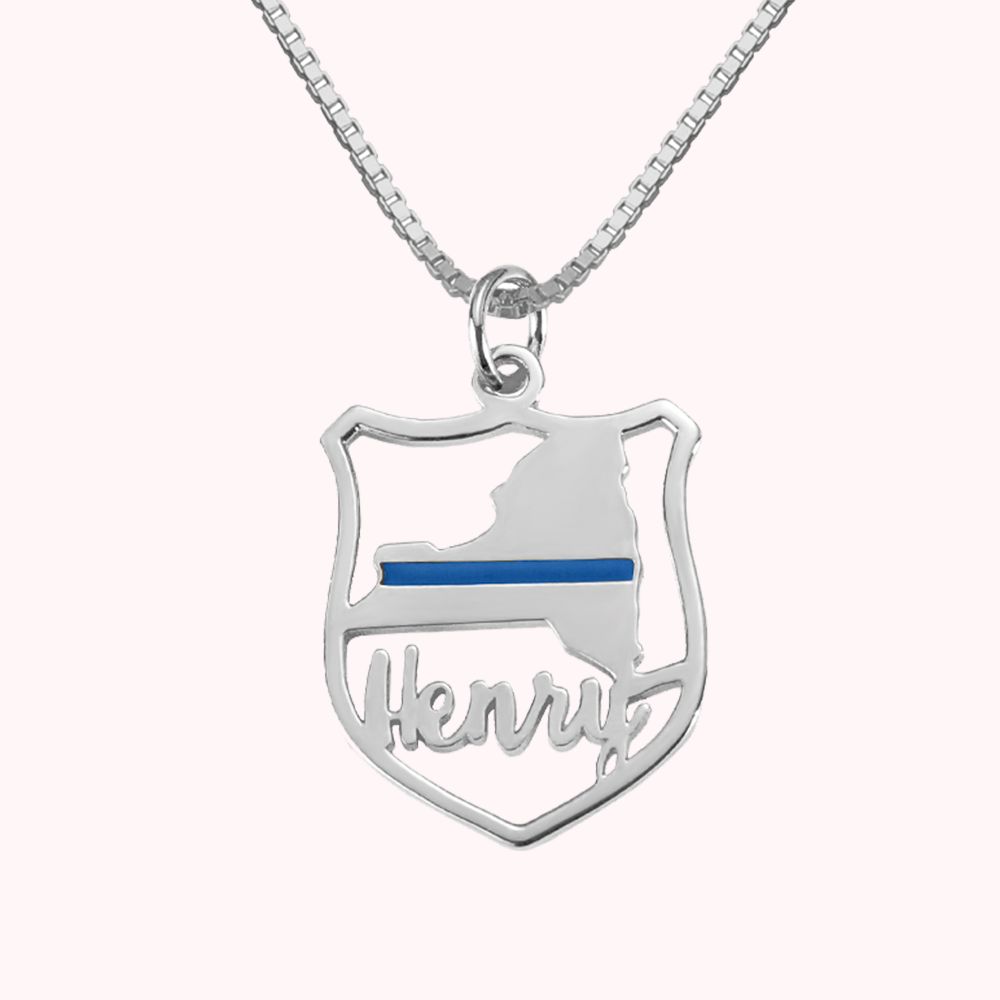 Custom Police Badge Necklace with Name & State Map - CALLIE