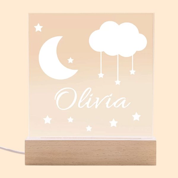 Luz de noche con nombre de luna y estrellas para niños
