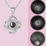 Personalized Four Leaf Clover Photo Projection Necklace with I Love You in 100 Languages