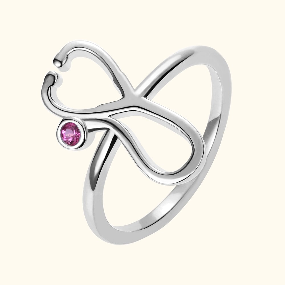 Anello Stetoscopio in Argento con Pietra di Nascita Personalizzato - Callie