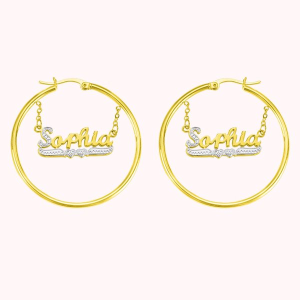 Circle Hoop Earrings with Name Pendants