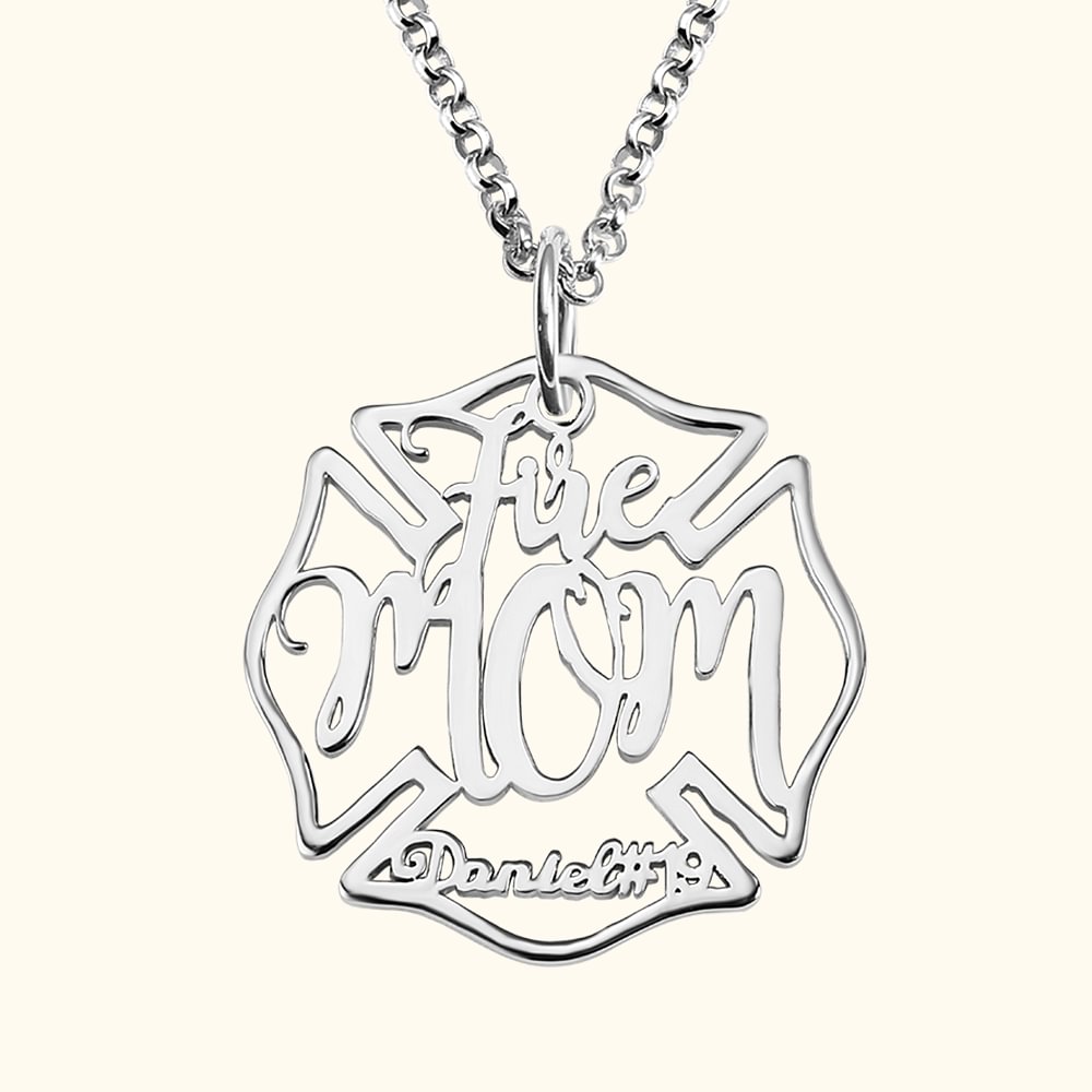Collier Personnalisé avec Prénom pour Maman Pendentif à Thème Fire Mom Cadeau Fête des Mères Anniversaire pour Pompière