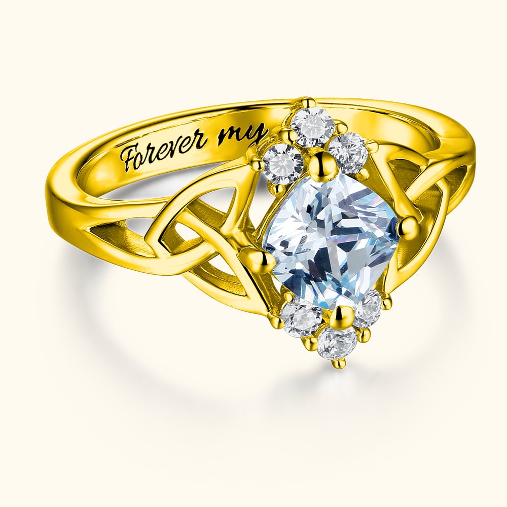 Bague de Promesse avec Pierre de Naissance et Bande Celtique Gravée en Argent Sterling