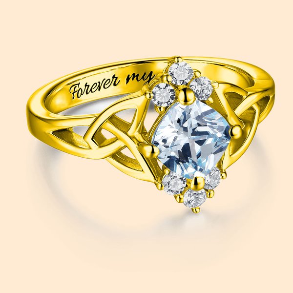 Bague de Promesse Personnalisé avec Gravure et Pierre de Naissance Bande Celtique en Argent Sterling Cadeau d'Anniversaire pour Elle