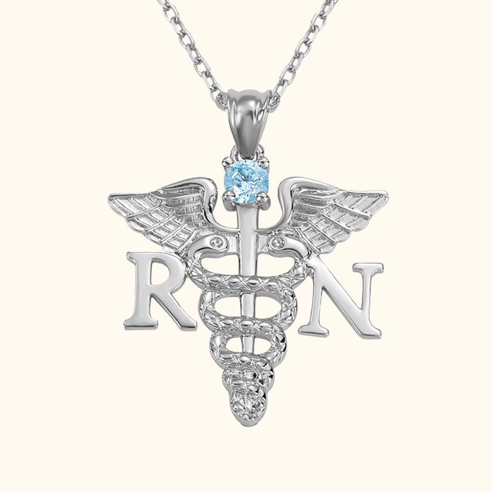 Collier Pierre Personnalisé avec Initiales Pendentif Caducée Thème Médical Cadeau pour Infirmière Médecin