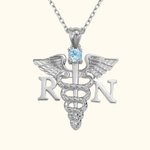 Collier Pierre Personnalisé avec Initiales Pendentif Caducée Thème Médical Cadeau pour Infirmière Médecin