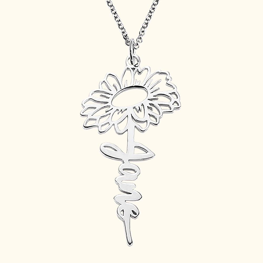 Collier de Fleur Personnalisé avec Prénom en Écriture Verticale Cadeau Fête des Femmes Anniversaire Saint-Valentin
