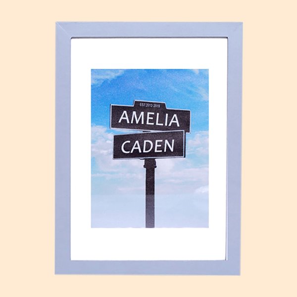 25th Anniversary Silver Frame Street Sign Painting with Double Names & Date