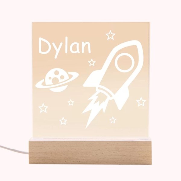 Rocket-Nachtlicht mit gravierten Namen für Kinder 