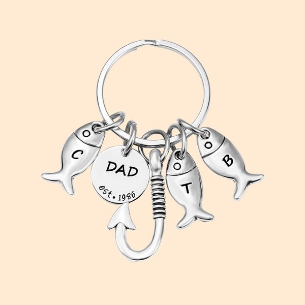 Custom Engraved Fishing Initial Keychain For Men