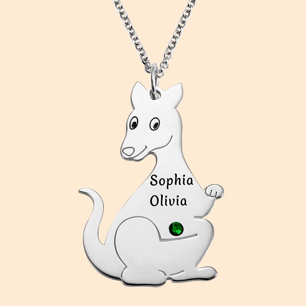 Engraved Kangaroo Mom Necklace with Birthstone