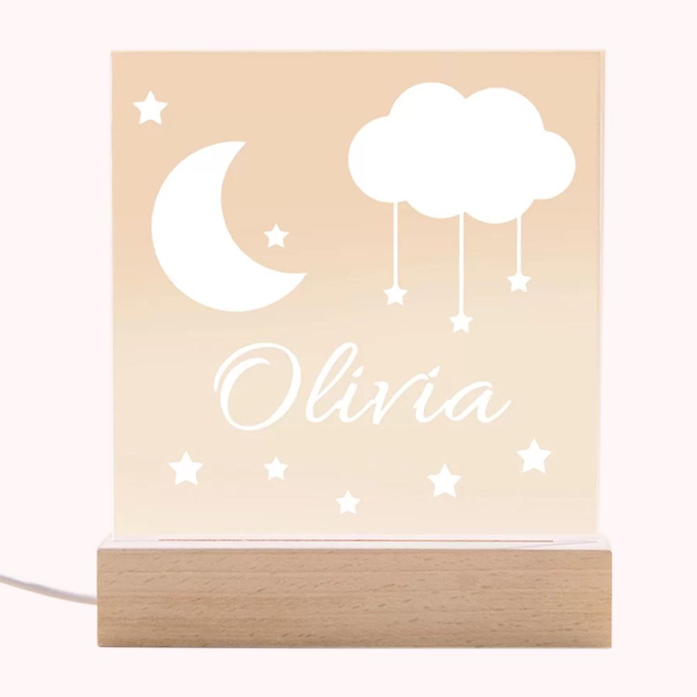 Veilleuse Lune et Étoiles Prénom pour Enfants
