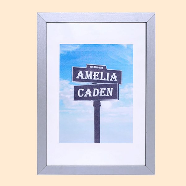 20th Anniversary Gift Platinum Frame Street Sign Painting with Double Names & Date