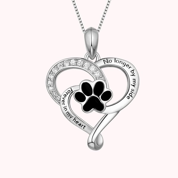 Pet Paw Print Love Heart Necklace