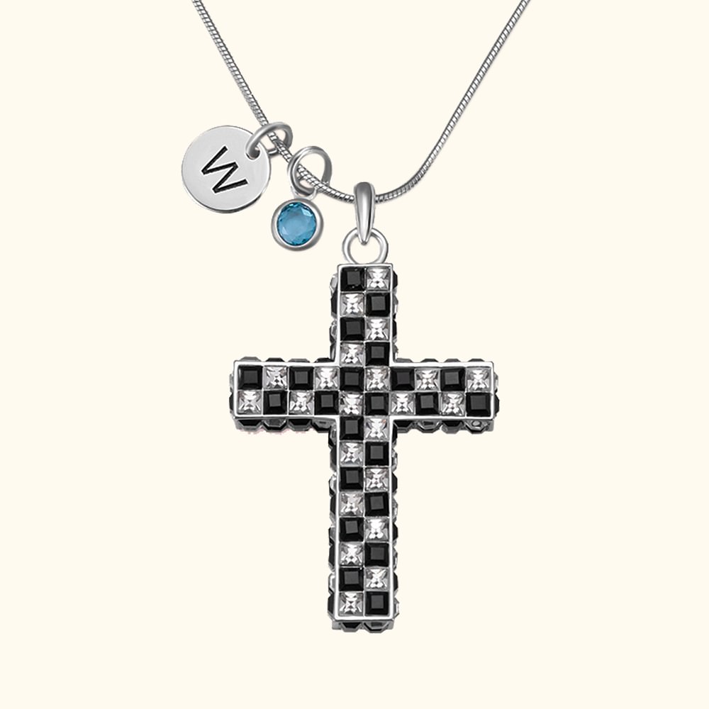 Pendentif en Croix Personnalisé pour Homme avec Gravure Initiale et Pendentif Pierre de Naissance Cadeau d'Anniversaire