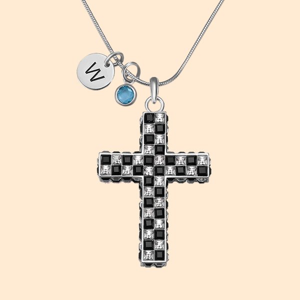 Custom Racing Negro y Blanco Bandera a cuadros Cruz Collar