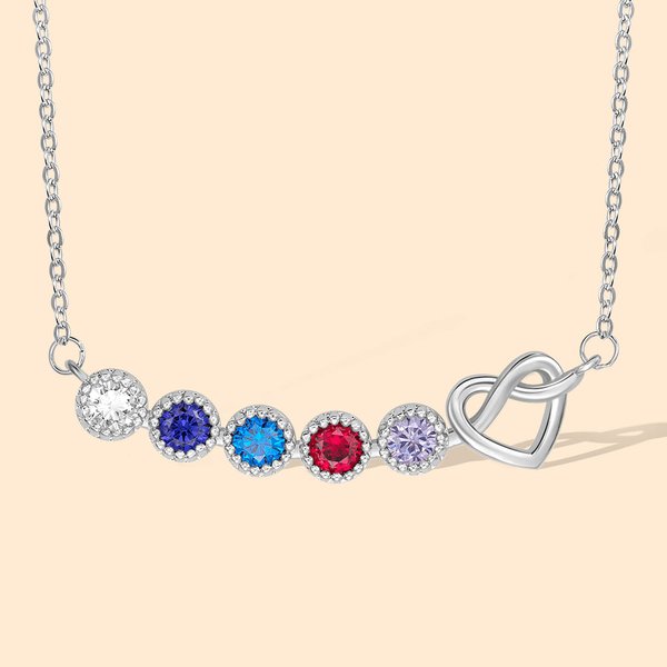 Personalized Family Birthstone Heart Necklace for Mom