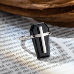 Gothic Style Coffin Ring with Birthstone Ring Band